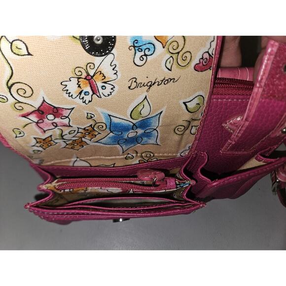 Brighton Pink Leather Croc Embossed Flap Bifold Crossbody Bag Wallet 7.5x6x2.75 - Picture 11 of 11